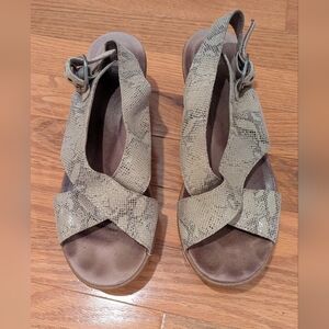 Dansko Leather Snake Skin Print Wedge Sandals